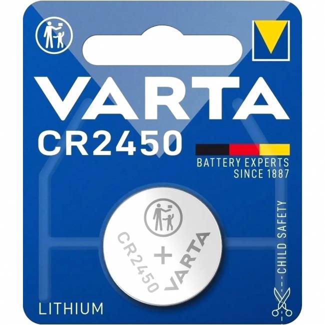 Батарейка Varta ELECTRONICS CR2450 BL1 Lithium 3V (6450) (1/10/100) (1 шт.) Varta PRIMARY LITHIUM CR2450 (06450101401) — для бизнеса и офиса Батарейка Varta ELECTRONICS CR2450 BL1 Lithium 3V (6450) (1/10/100) (1 шт.) Varta PRIMARY LITHIUM CR2450 (06450101401) — для бизнеса и офиса