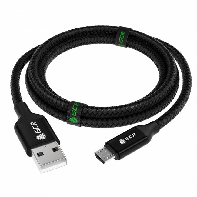 GCR QC Кабель 1.5m MicroUSB, быстрая зарядка, черный нейлон, AL корпус черный, черный ПВХ, 28/24 AWG, GCR-52476 Greenconnect USB 2.0 Type-AM - microUSB 2.0 (m) 1.5м — для бизнеса и офиса