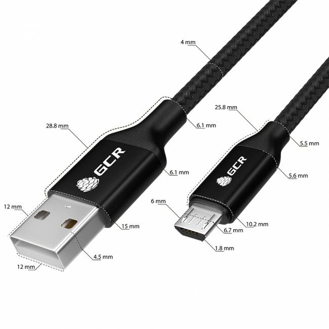 GCR QC Кабель 1.5m MicroUSB, быстрая зарядка, черный нейлон, AL корпус черный, черный ПВХ, 28/24 AWG, GCR-52476 Greenconnect USB 2.0 Type-AM - microUSB 2.0 (m) 1.5м — для бизнеса и офиса