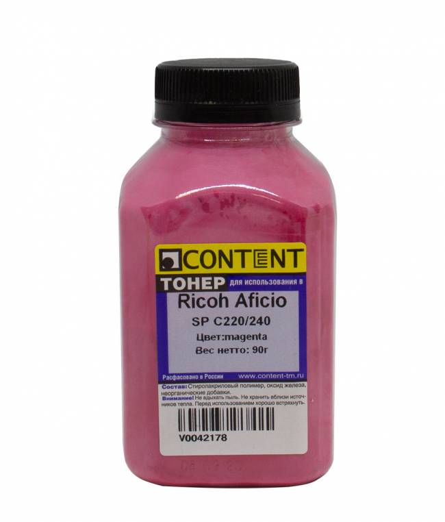Тонер Content для Ricoh Aficio SP C220/240, M, 90 г, банка — для бизнеса и офиса Тонер Content для Ricoh Aficio SP C220/240, M, 90 г, банка — для бизнеса и офиса