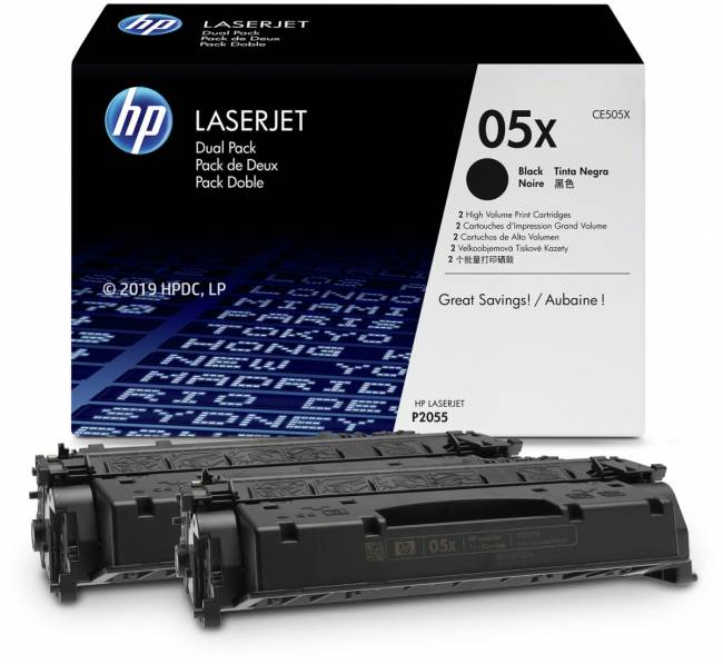 Тонер-картридж набор из 2 шт HP 05X Black Dual Pak LaserJet Toner Cartridge (CE505XD) — для бизнеса и офиса Тонер-картридж набор из 2 шт HP 05X Black Dual Pak LaserJet Toner Cartridge (CE505XD) — для бизнеса и офиса