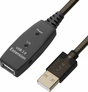GCR Удлинитель активный 5.0m USB 2.0, AM/AF, GOLD, черно-прозрачный, с усилителем сигнала, разъём для доп.питания, 28/24 AWG Удлинитель Greenconnect 5 м (GCR-53804)
