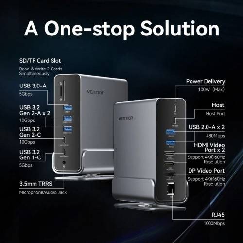 Мультифункциональная док-станция Vention USB Type C 15 в 1 Vention TPUH0 — для бизнеса и офиса Мультифункциональная док-станция Vention USB Type C 15 в 1 Vention TPUH0 — для бизнеса и офиса