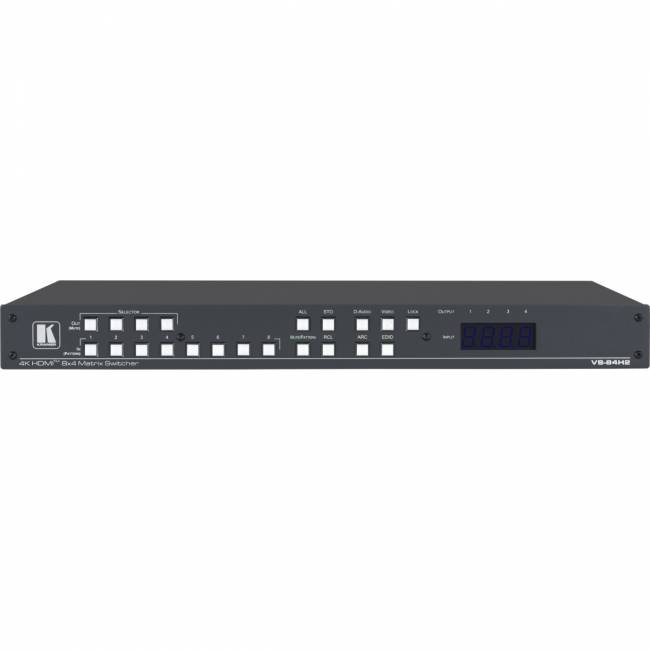 Матричный коммутатор 8х4 HDMI с независимой коммутацией эмбедированного звука; поддержка 4K60 4:4:4 Kramer VS-84H2 — для бизнеса и офиса Матричный коммутатор 8х4 HDMI с независимой коммутацией эмбедированного звука; поддержка 4K60 4:4:4 Kramer VS-84H2 — для бизнеса и офиса