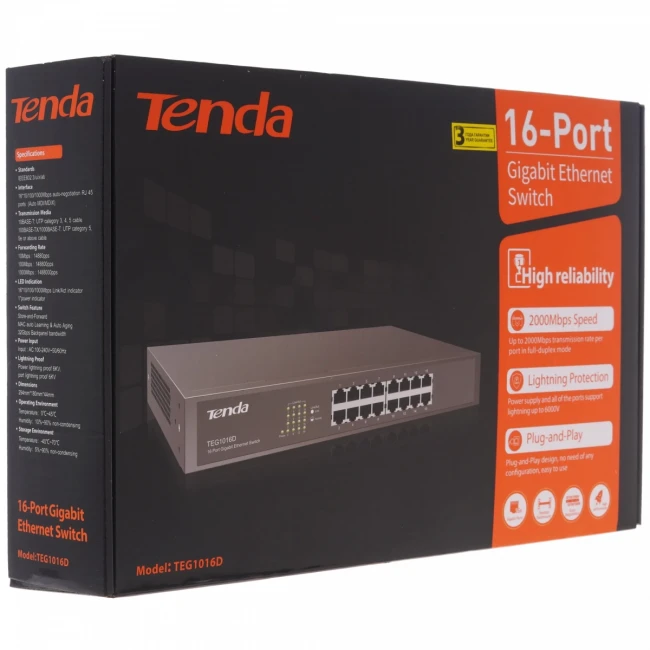 Коммутатор Tenda TEG1016D — для бизнеса и офиса