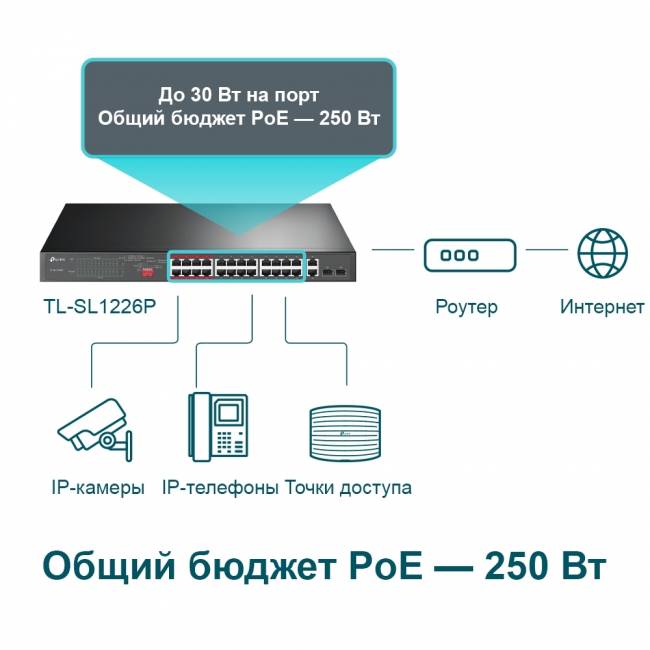 Коммутатор TP-Link TL-SL1226P — для бизнеса и офиса Коммутатор TP-Link TL-SL1226P — для бизнеса и офиса