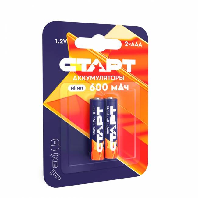 Элемент питания Аккумулятор СТАРТ Ni-MH HR03 ААА 600mAh BL2 — для бизнеса и офиса Элемент питания Аккумулятор СТАРТ Ni-MH HR03 ААА 600mAh BL2 — для бизнеса и офиса