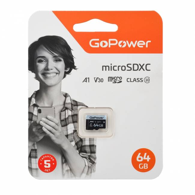 Карта памяти microSD GoPower 64GB Class10 70 МБ/сек V30 без адаптера GoPower 64GB Class10 70 МБ/сек V30 без адаптера — для бизнеса и офиса Карта памяти microSD GoPower 64GB Class10 70 МБ/сек V30 без адаптера GoPower 64GB Class10 70 МБ/сек V30 без адаптера — для бизнеса и офиса