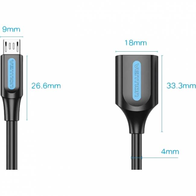 Адаптер переходник Vention OTG USB 2.0 AF/micro B 5pin - 0.15м Адаптер-переходник Vention OTG USB 2.0 AF/micro B (CCUBB) — для бизнеса и офиса