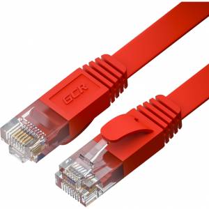 GCR Патч-корд PROF плоский прямой 5.0m, UTP медь кат.6, красный, 30 AWG, ethernet high speed 10 Гбит/с, RJ45, T568B, GCR-52872 Greenconnect GCR-52872