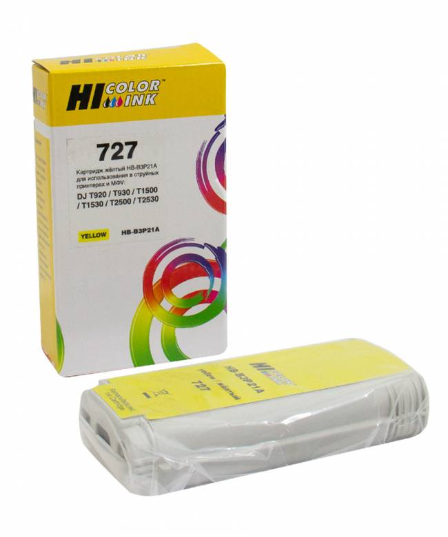 Картридж Hi-Black (B3P21A) для HP DJ T920/T1500, Yellow, №727, 130 мл — для бизнеса и офиса Картридж Hi-Black (B3P21A) для HP DJ T920/T1500, Yellow, №727, 130 мл — для бизнеса и офиса