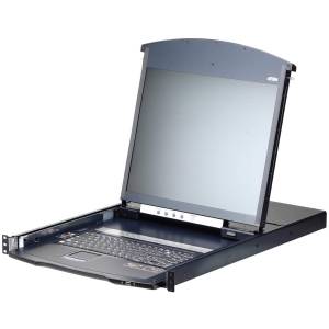 Переключатель, электрон., KVM, с консолью,  1 local user PS2/USB+VGA+ IP user => 16 cpu (PS2/USB/Sun+VGA)/RS232, без шнуров и адаптеров, 1900x1200, 1U 19", исп.адаптеры и UTP, OSD, каскад 128, (двойное питание;поддержка технол. шифр.) ATEN KL1116VN