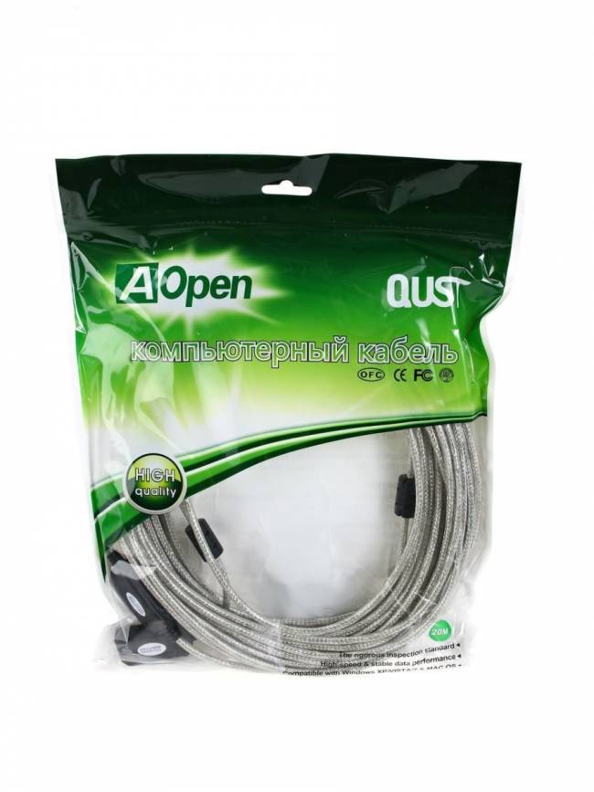 Кабель-адаптер USB2.0-repeater, удлинительный активный <Am-->Af> 20м Aopen<ACU823-20M> VCOM USB 2.0 Type-AM - USB 2.0 Type-AF 20м — для бизнеса и офиса