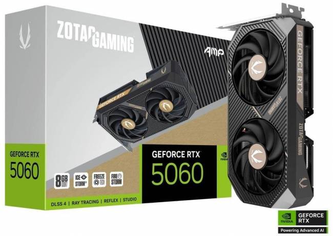 Видеокарта Zotac GAMING GeForce RTX 5060 AMP 8Gb (ZT-B50600F-10M) — для бизнеса и офиса Видеокарта Zotac GAMING GeForce RTX 5060 AMP 8Gb (ZT-B50600F-10M) — для бизнеса и офиса