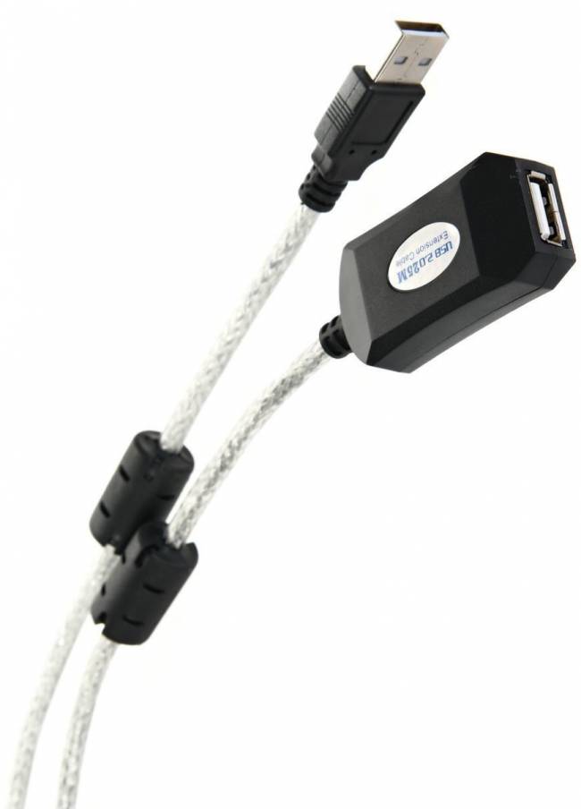Кабель-адаптер USB2.0-repeater, удлинительный активный <Am-->Af> 25м Aopen<ACU823-25M> VCOM USB 2.0 Type-AM - USB 2.0 Type-AF 25м — для бизнеса и офиса