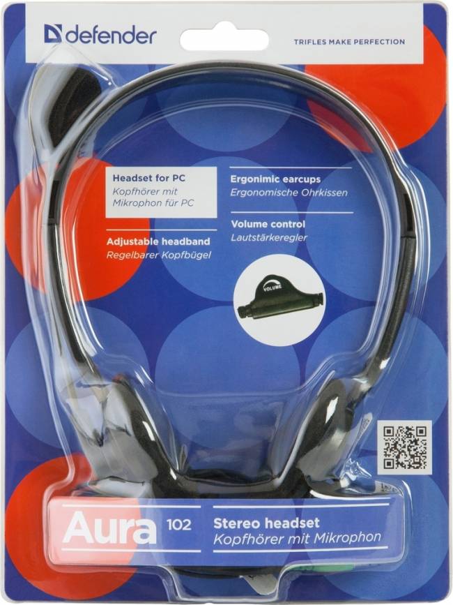 Defender Компьютерная гарнитура Aura 102 черный, кабель 1,8 м Defender Aura 102 — для бизнеса и офиса
