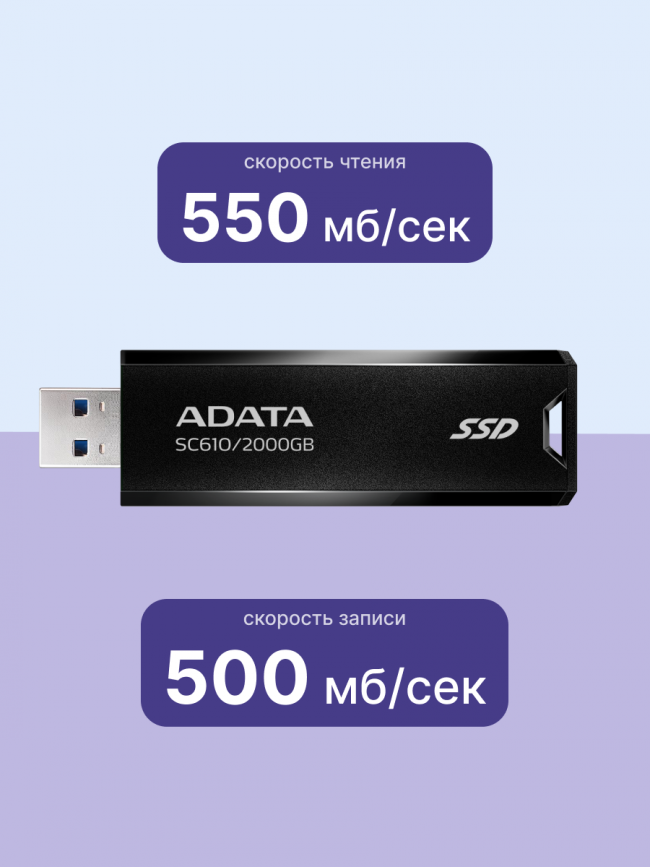 Твердотельный накопитель ADATA External SSD SC610 (SC610-2000G-CBK/RD) — для бизнеса и офиса Твердотельный накопитель ADATA External SSD SC610 (SC610-2000G-CBK/RD) — для бизнеса и офиса