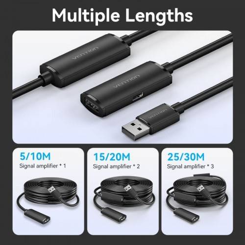 Активный кабель-удлинитель Vention USB 2.0 AM/AF с усилителем - 15м Черный Vention CBKBN — для бизнеса и офиса Активный кабель-удлинитель Vention USB 2.0 AM/AF с усилителем - 15м Черный Vention CBKBN — для бизнеса и офиса
