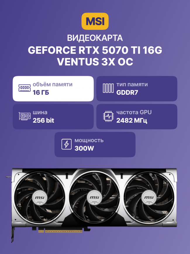 Видеокарта MSI GeForce RTX 5070 Ti — для бизнеса и офиса Видеокарта MSI GeForce RTX 5070 Ti — для бизнеса и офиса