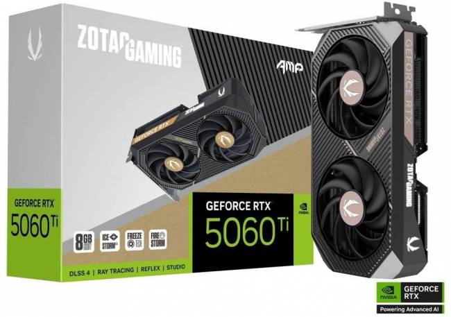 Видеокарта Zotac GAMING GeForce RTX 5060 Ti AMP 8Gb (ZT-B50610F-10M) — для бизнеса и офиса Видеокарта Zotac GAMING GeForce RTX 5060 Ti AMP 8Gb (ZT-B50610F-10M) — для бизнеса и офиса