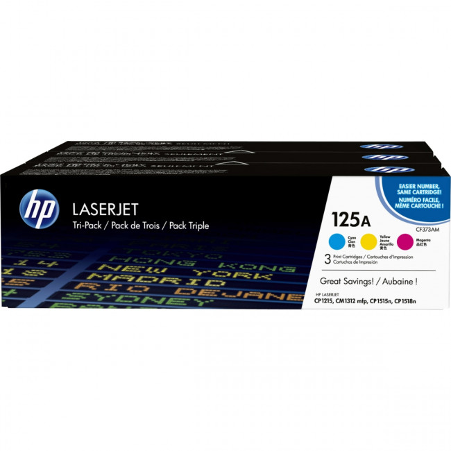 Тонер-картридж набор из 3 шт HP LaserJet 125A CYM Tri-Pack (CF373AM) — для бизнеса и офиса Тонер-картридж набор из 3 шт HP LaserJet 125A CYM Tri-Pack (CF373AM) — для бизнеса и офиса