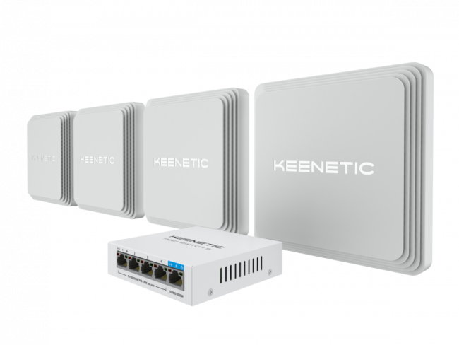 Маршрутизатор Keenetic Keenetic Orbiter Pro 4-Pack + PoE+ switch 5 bundle — для бизнеса и офиса
