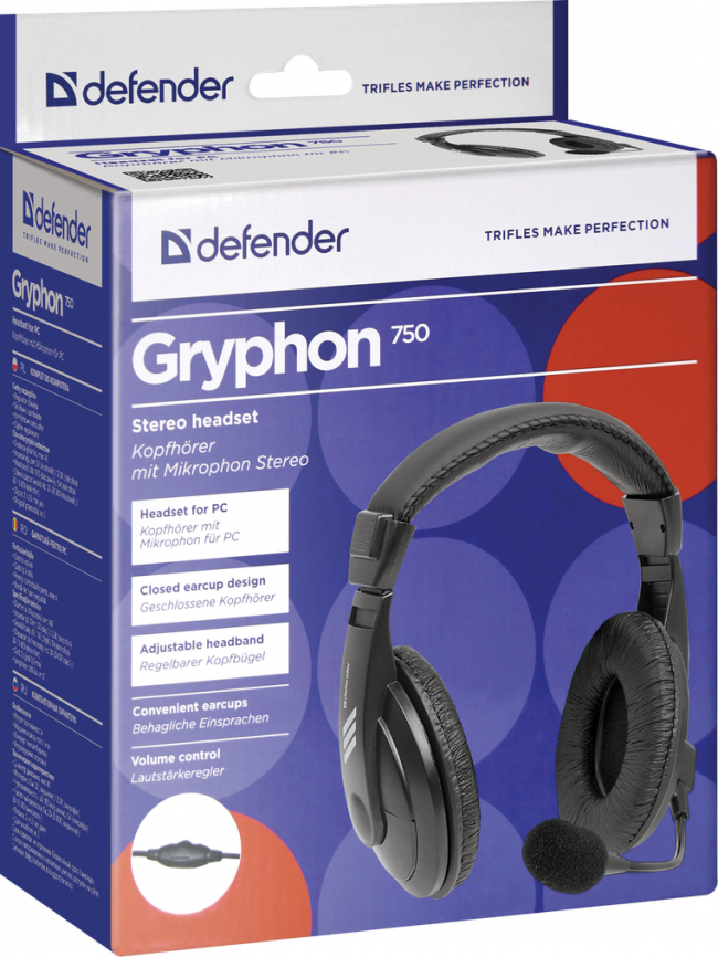 Defender Компьютерная гарнитура Gryphon 750 черный, кабель 2 м Defender Gryphon 750 — для бизнеса и офиса Defender Компьютерная гарнитура Gryphon 750 черный, кабель 2 м Defender Gryphon 750 — для бизнеса и офиса