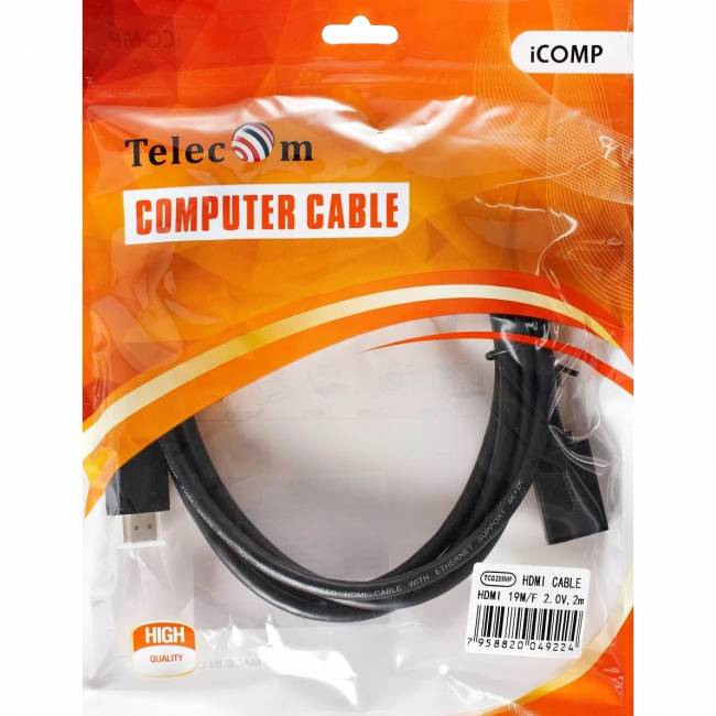 Кабель удлинительный  HDMI-19M---HDMI-19F ver 2.0, 2m, Telecom <TCG-235MF-2M> Кабель Telecom HDMI (m)/HDMI (f) - 2 м (TCG235MF-2M) — для бизнеса и офиса