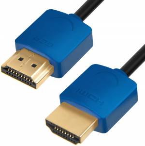 Greenconnect Кабель SLIM 0.5m HDMI 2.0, синие коннекторы Slim, OD3.8mm, HDR 4:2:2, Ultra HD, 4K 60 fps 60Hz, 3D, AUDIO, 18.0 Гбит/с, 32/32 AWG, GCR-51585 Greenconnect HDMI (m) - HDMI (m) 0.5м
