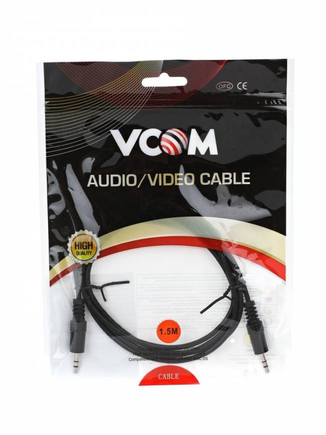 Кабель соединительный 3.5 Jack (M) - 3.5 Jack (M), стерео, аудио, 1.5м VCOM <VAV7175-1.5M> VCOM mini jack 3.5 mm (m) - mini jack 3.5 mm (m) 1.5м — для бизнеса и офиса