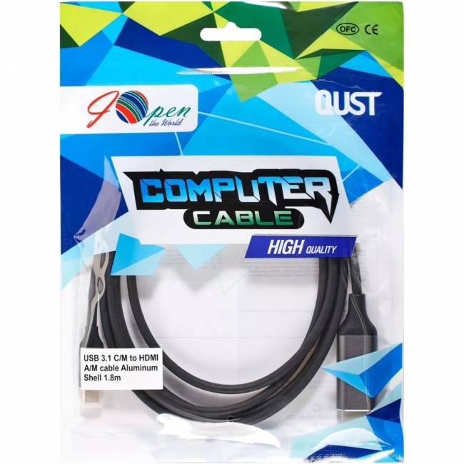 Кабель USB 3.1 Type-Cm --> HDMI A(m) 4K@60Hz,1.8m,Alum,iOpen(Aopen/Qust) <ACU423MC-1.8M> Кабель AOpen USB 3.1 Type-C M/HDMI M (ACU423MC-1.8M) — для бизнеса и офиса Кабель USB 3.1 Type-Cm --> HDMI A(m) 4K@60Hz,1.8m,Alum,iOpen(Aopen/Qust) <ACU423MC-1.8M> Кабель AOpen USB 3.1 Type-C M/HDMI M (ACU423MC-1.8M) — для бизнеса и офиса
