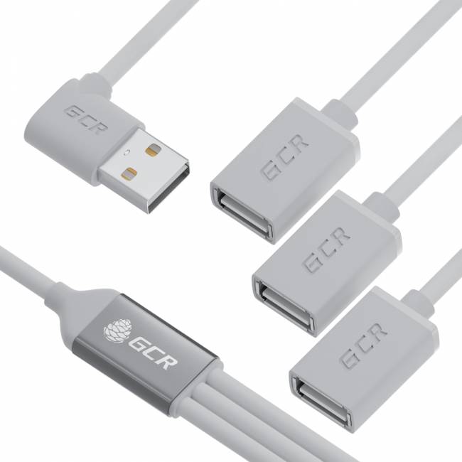 GCR USB Hub 2.0 на 3 порта, 0.35m, гибкий, двусторонний угловой AM / 3 х AF, белый, GCR-53355 Greenconnect USB 2.0 Type-AM - 3 x USB 2.0 Type-AF 0.35 m — для бизнеса и офиса