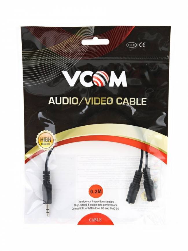 Кабель-адаптер 3.5ST(M)/2*3.5 ST(F), 0.2метра VCOM <CV203> VCOM mini jack 3.5 mm (m) - 2 x mini jack 3.5 mm (f) 0.2м — для бизнеса и офиса