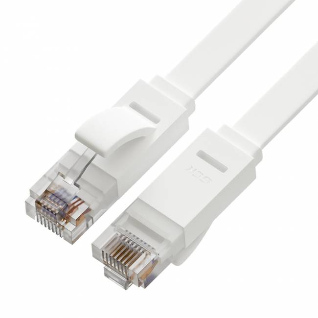 Greenconnect Патч-корд PROF плоский прямой 0.3m, UTP медь кат.6, белый, 30 AWG, ethernet high speed 10 Гбит/с, RJ45, T568B, GCR-51785 Greenconnect RJ45(m) - RJ45(m) Cat. 6 U/UTP PVC 0.3м белый — для бизнеса и офиса