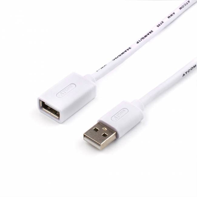 Удлинитель USB 1.8 m (Am <=> Af, феррит, белый) ATcom USB 2.0 Type-AM - USB 2.0 Type-AF 1.8 — для бизнеса и офиса Удлинитель USB 1.8 m (Am <=> Af, феррит, белый) ATcom USB 2.0 Type-AM - USB 2.0 Type-AF 1.8 — для бизнеса и офиса