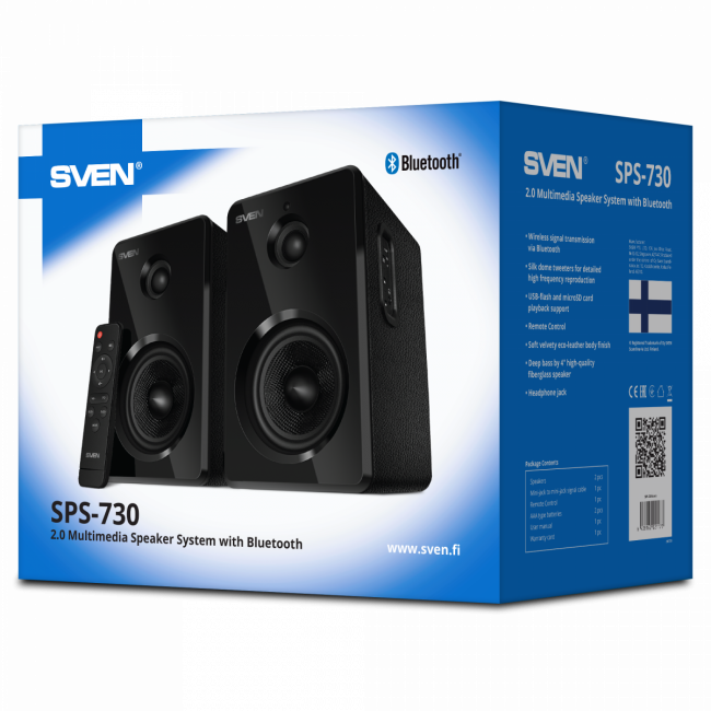 АС 2.0 SVEN SPS-730, черный (50 Вт, Bluetooth, пульт, USB, microSD) Sven SV-021177 — для бизнеса и офиса АС 2.0 SVEN SPS-730, черный (50 Вт, Bluetooth, пульт, USB, microSD) Sven SV-021177 — для бизнеса и офиса