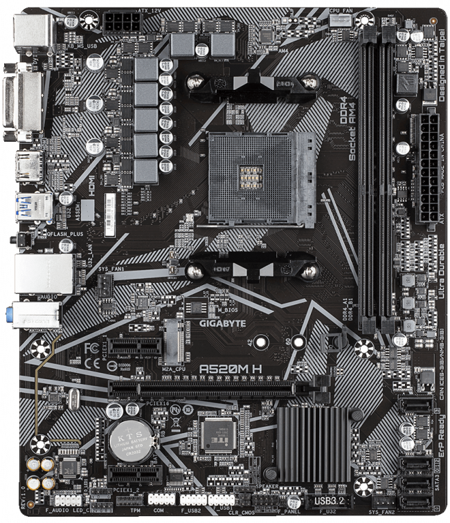 Материнская плата Gigabyte A520M H (rev. 1.0) — для бизнеса и офиса Материнская плата Gigabyte A520M H (rev. 1.0) — для бизнеса и офиса