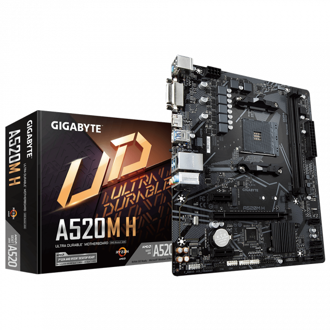 Материнская плата Gigabyte A520M H (rev. 1.0) — для бизнеса и офиса Материнская плата Gigabyte A520M H (rev. 1.0) — для бизнеса и офиса