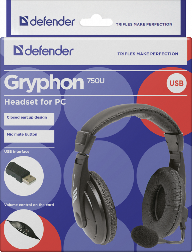 Defender Компьютерная гарнитура Gryphon 750U USB, черный, 1.8м кабель Defender Gryphon 750U USB — для бизнеса и офиса Defender Компьютерная гарнитура Gryphon 750U USB, черный, 1.8м кабель Defender Gryphon 750U USB — для бизнеса и офиса