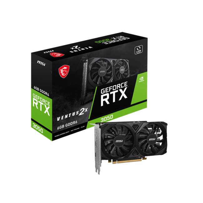 Видеокарта MSI GeForce RTX 3050 VENTUS 2X E 6G — для бизнеса и офиса Видеокарта MSI GeForce RTX 3050 VENTUS 2X E 6G — для бизнеса и офиса