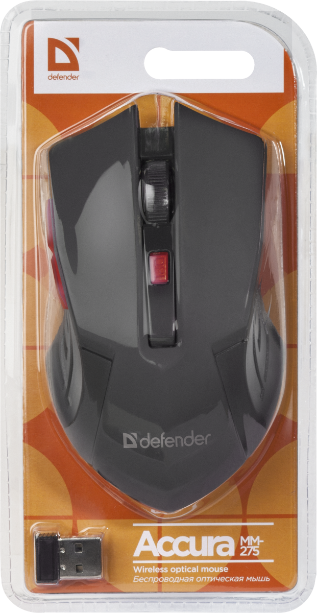 Defender Беспроводная оптическая мышь Accura MM-275 красный,6 кнопок, 800-1600 dpi Defender Accura MM-275 Red — для бизнеса и офиса Defender Беспроводная оптическая мышь Accura MM-275 красный,6 кнопок, 800-1600 dpi Defender Accura MM-275 Red — для бизнеса и офиса