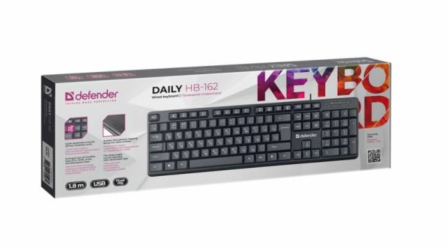 Defender Проводная клавиатура Daily HB-162 RU,черный,104 кнопки +FN, 1.8м Defender 45162 — для бизнеса и офиса Defender Проводная клавиатура Daily HB-162 RU,черный,104 кнопки +FN, 1.8м Defender 45162 — для бизнеса и офиса