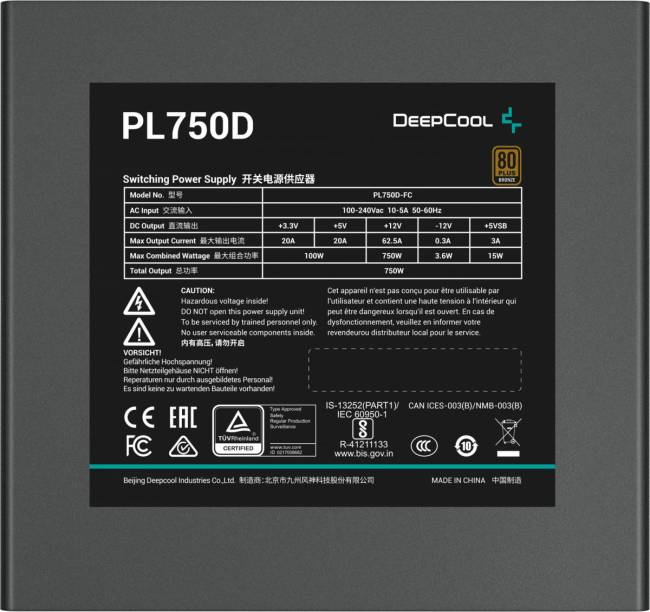 Блок питания ПК Deepcool R-PL750D-FC0B-WDEU-V2 — для бизнеса и офиса Блок питания ПК Deepcool R-PL750D-FC0B-WDEU-V2 — для бизнеса и офиса