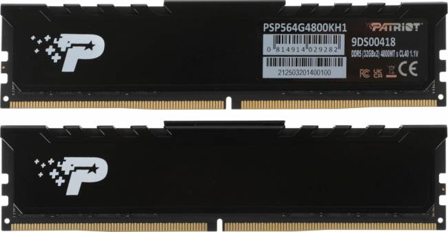 Память DDR5 2x32GB 4800MHz Patriot PSP564G4800KH1 — для бизнеса и офиса Память DDR5 2x32GB 4800MHz Patriot PSP564G4800KH1 — для бизнеса и офиса