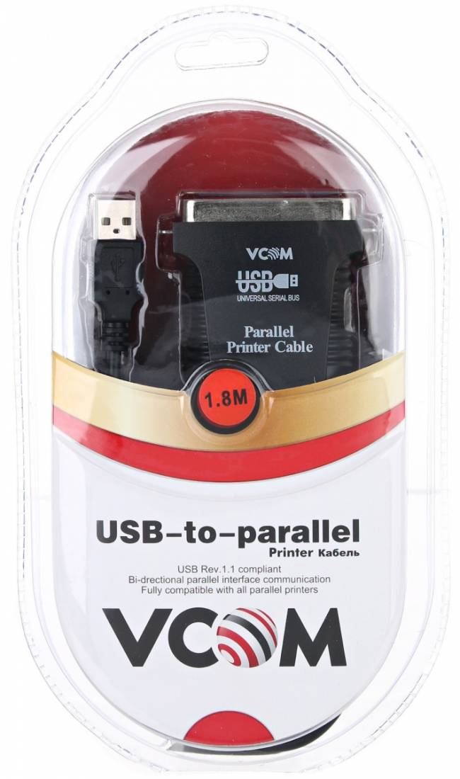 Кабель-адаптер USB A (вилка) -> LPT (прямое подключение к LPT порту принтера) VCOM <VUS7052>1.8м VCOM USB — LPT — для бизнеса и офиса