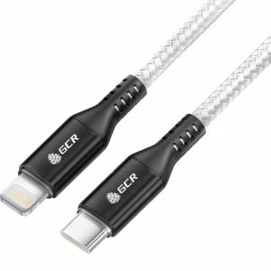 GCR Кабель 1.0m TypeC/Lightning MFI POWER DELIVERY 18 W, быстрая зарядка, белый нейлон, корпус черный, GCR-53188 Кабель Greenconnect 1.0 м (GCR-53188)