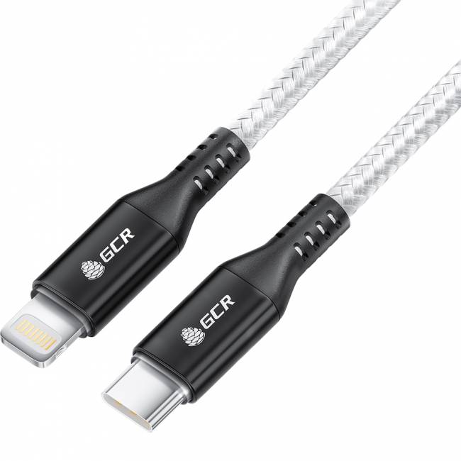GCR Кабель 1.0m TypeC/Lightning MFI POWER DELIVERY 18 W, быстрая зарядка, белый нейлон, корпус черный, GCR-53188 Кабель Greenconnect 1.0 м (GCR-53188) — для бизнеса и офиса