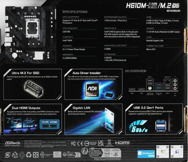 Материнская плата ASRock H610M-H2/M.2 D5 — для бизнеса и офиса Материнская плата ASRock H610M-H2/M.2 D5 — для бизнеса и офиса