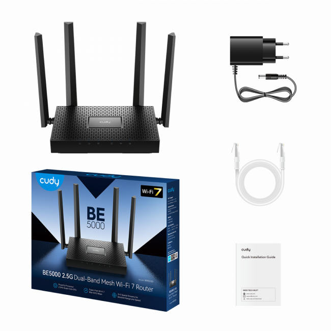 Двухдиапазонный 2,5-гигабитный роутер Wi-Fi 7 BE5000 с поддержкой Mesh Cudy WR5000 — для бизнеса и офиса Двухдиапазонный 2,5-гигабитный роутер Wi-Fi 7 BE5000 с поддержкой Mesh Cudy WR5000 — для бизнеса и офиса