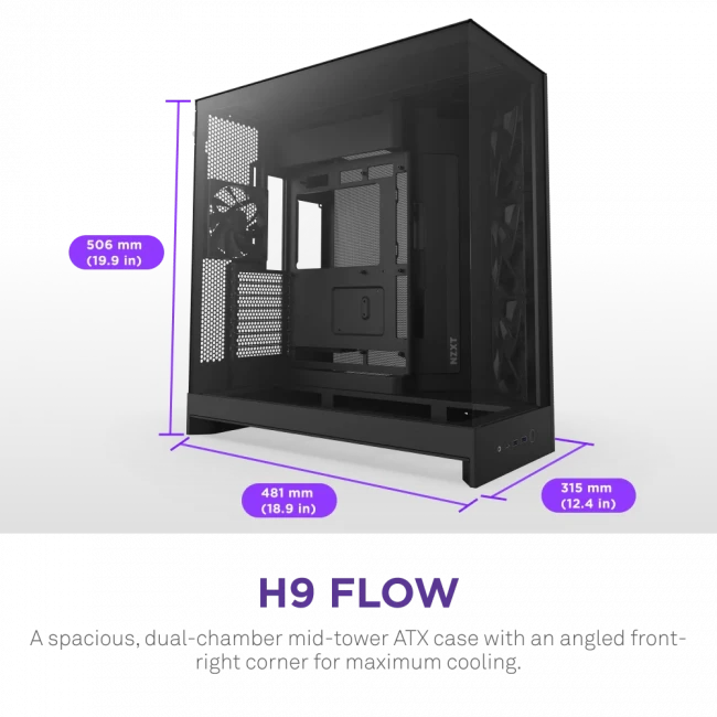 Корпус без блока питания NZXT H9 Flow CM-H92FB-01 — для бизнеса и офиса